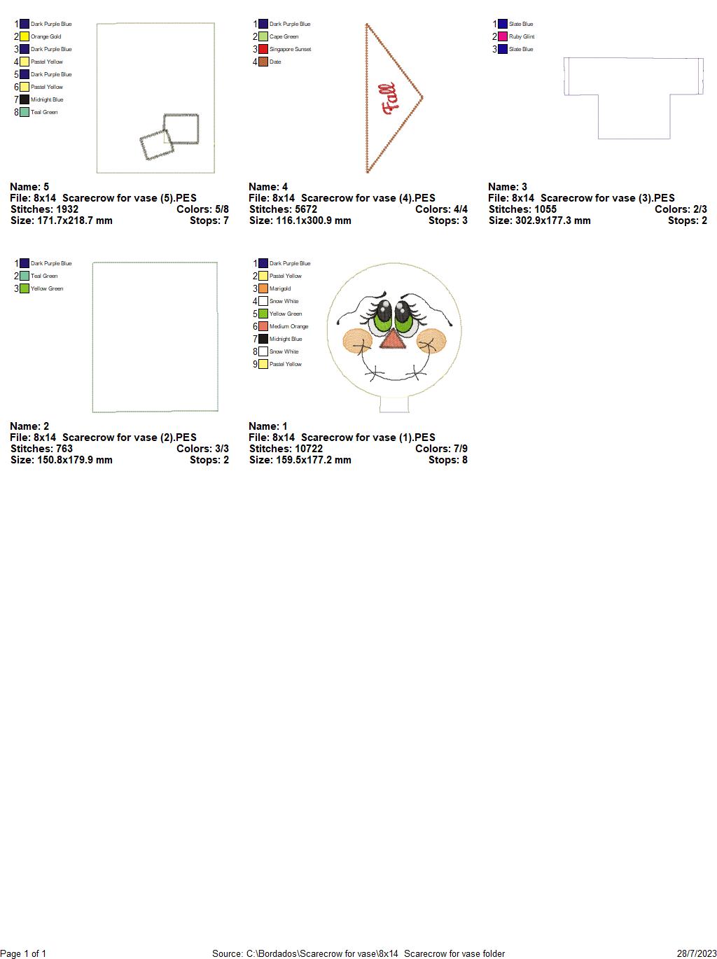 Scarecrow Vase Ornament - ITH Project - Machine Embroidery Design