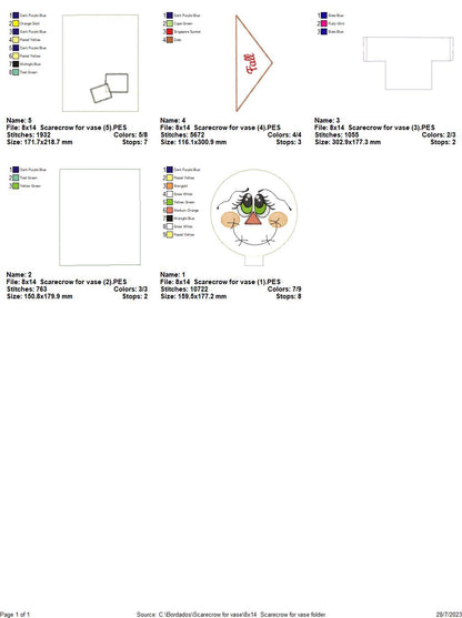 Scarecrow Vase Ornament - ITH Project - Machine Embroidery Design