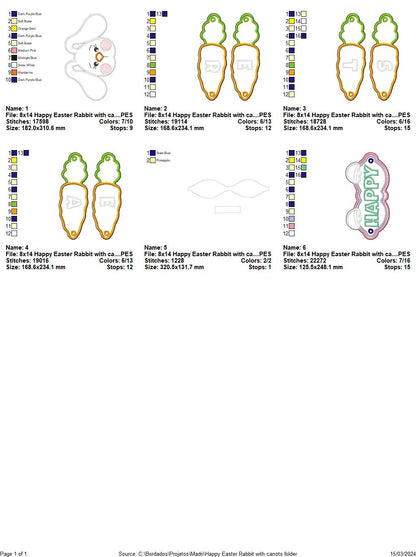 Happy Easter Rabbit with Carrots - ITH Project - Machine Embroidery Design