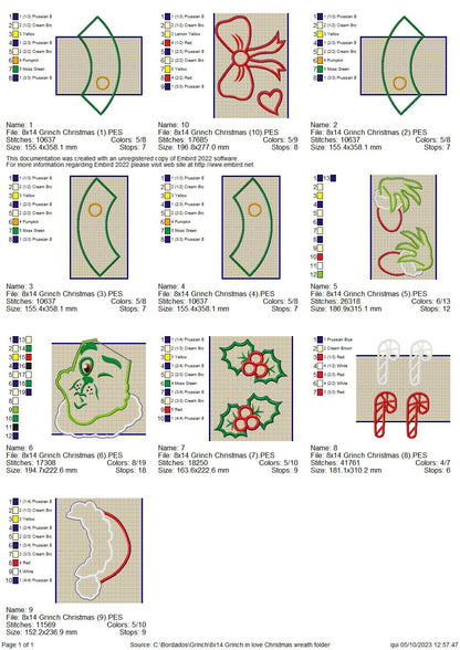 Christmas Grinch Love Wreath - ITH Project - Machine Embroidery Design