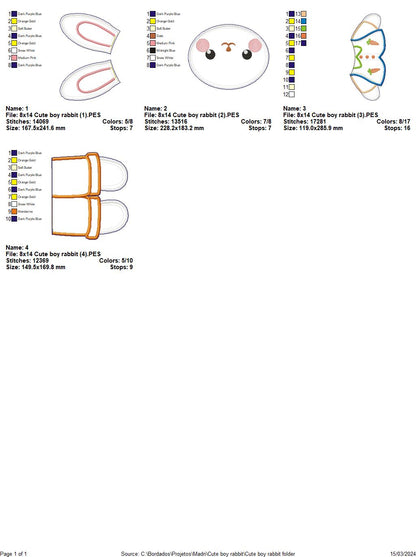 Cute Boy Rabbit - ITH Project - Machine Embroidery Design