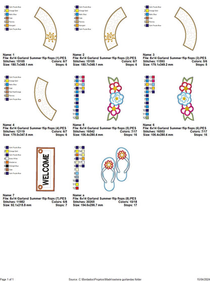 Garland Summer flip flops Summer Door Ornament - ITH Project - Machine Embroidery Design