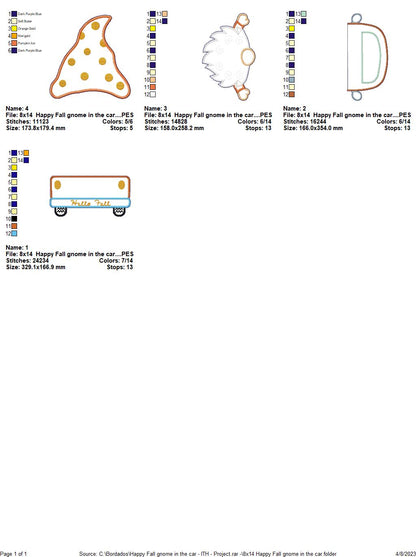 Hello Fall Gnome in the Truck - ITH Project - Machine Embroidery Design