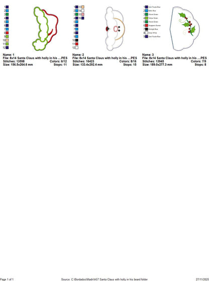 Santa Claus with Holly in his Beard Door Hanger – ITH Project – Machine Embroidery Design