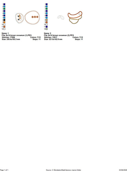 Brown Snowman – ITH Project – Machine Embroidery Design