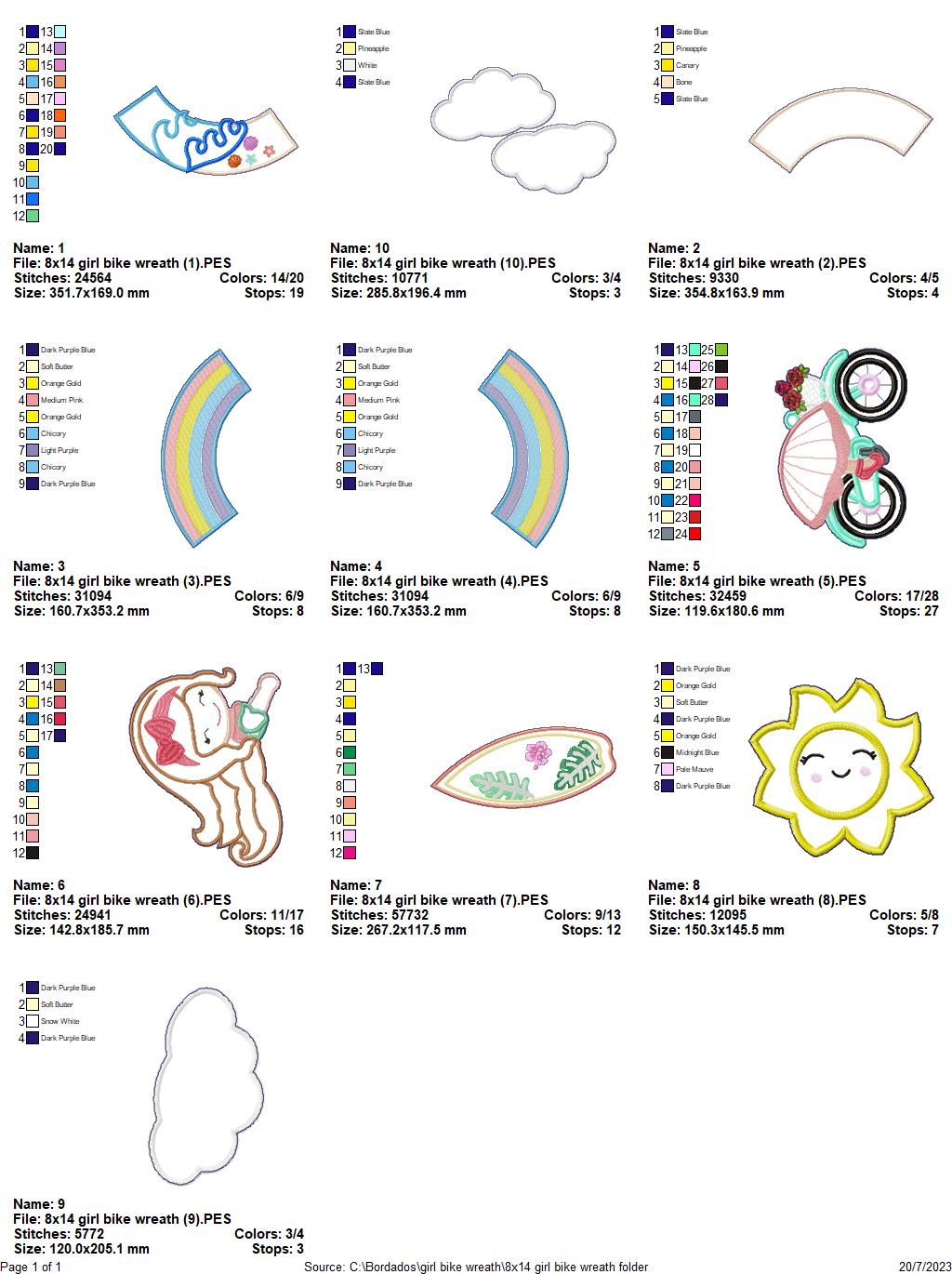 Bike Girl Wreath Ornament - ITH Project - Machine Embroidery Design