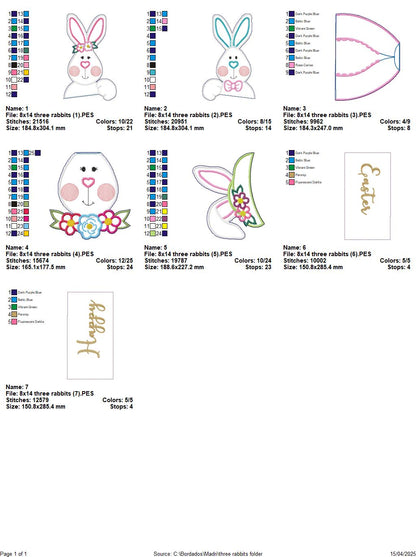 Happy Easter Three Rabbits - ITH Project - Machine Embroidery Design