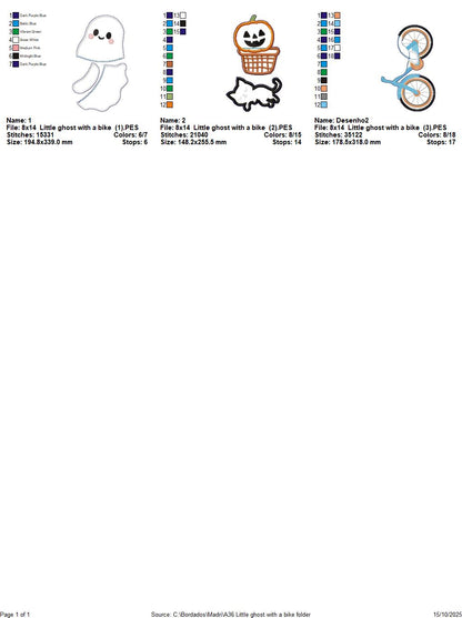 Little Ghost on Bicycle – ITH Project – Machine Embroidery Design