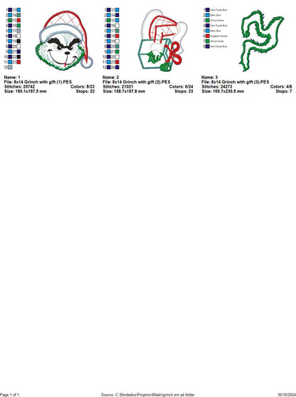 Grinch Stealing a Gift - ITH Project - Machine Embroidery Design