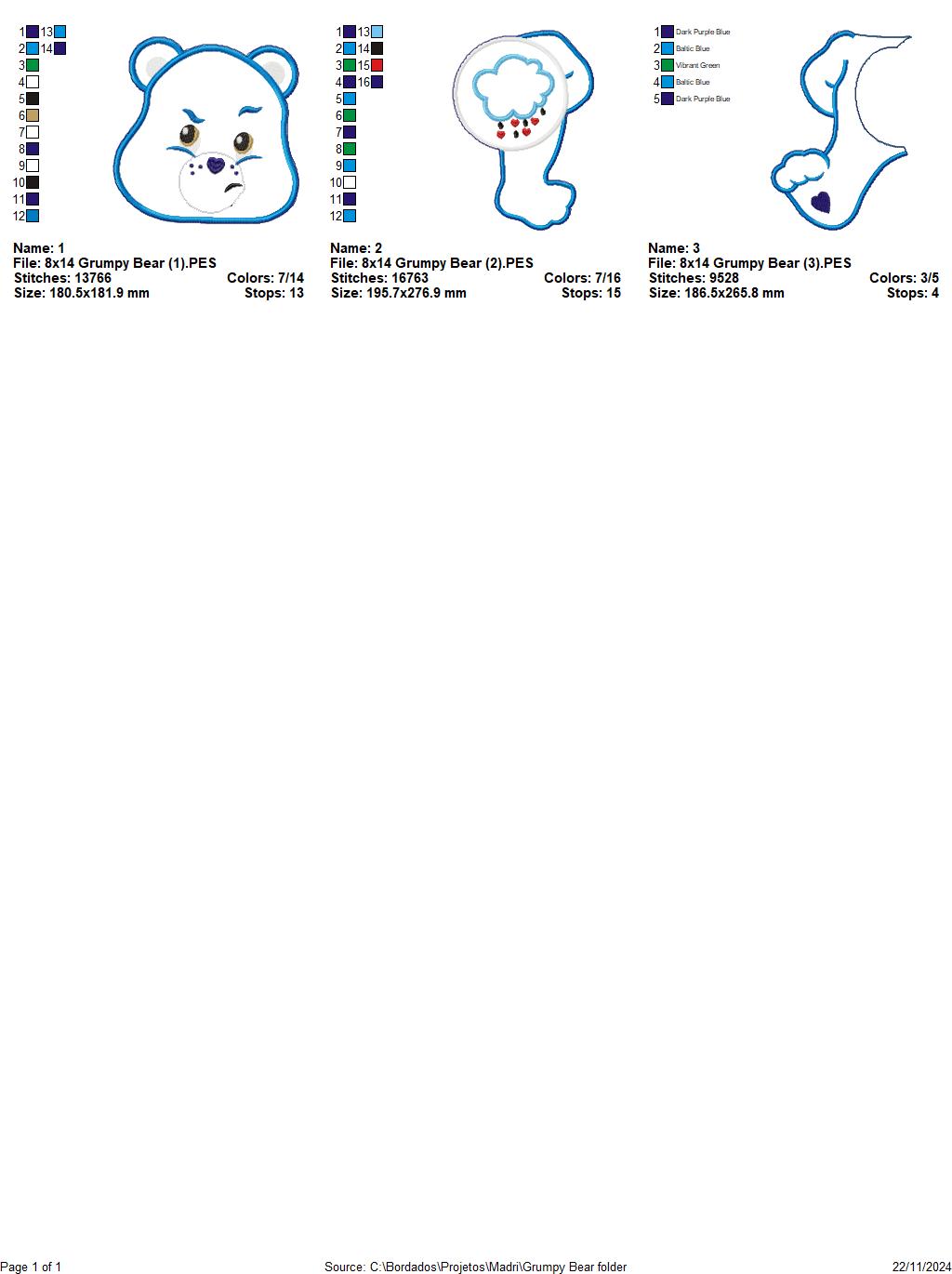 Grumpy Bear Care Bears - ITH Project - Machine Embroidery Design
