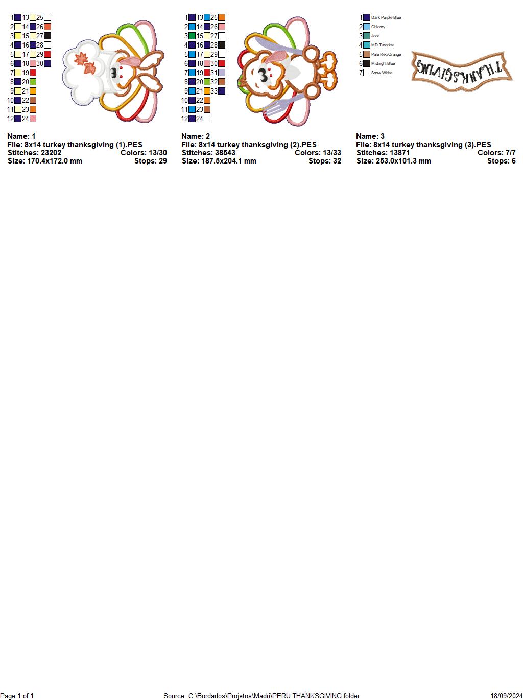 Thanksgiving Turkey - ITH Project - Machine Embroidery Design
