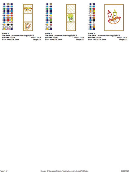 Placemat hot dog - ITH Project - Machine Embroidery Design