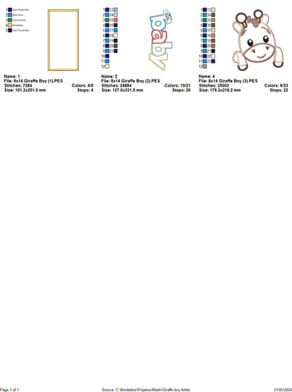 Nursery Baby Giraffe Boy - ITH Project - Machine Embroidery Design