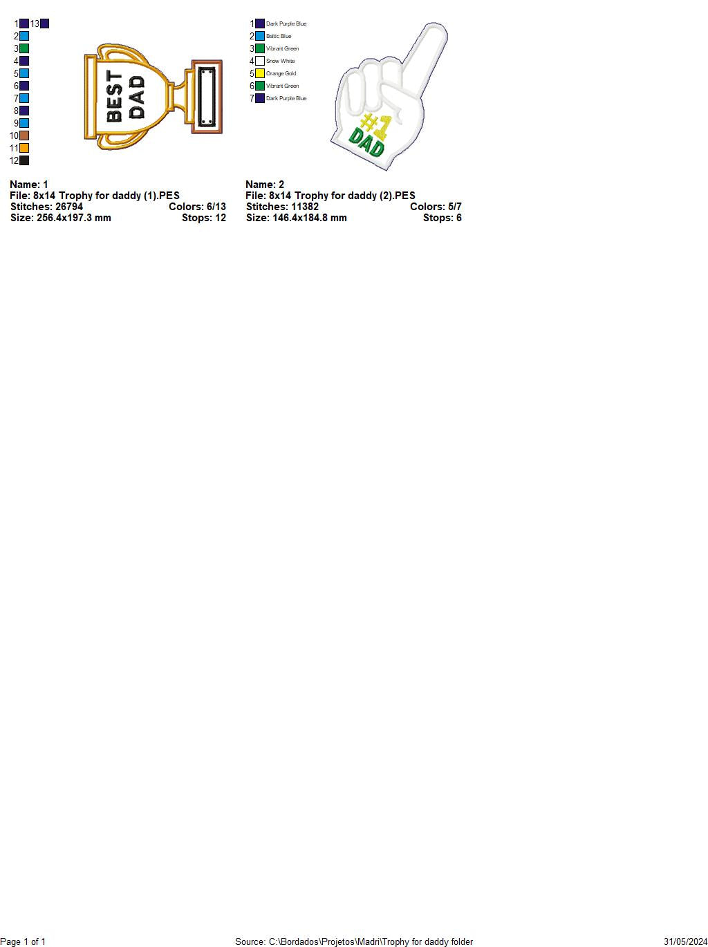 Trophy for daddy - ITH Project - Machine Embroidery Design