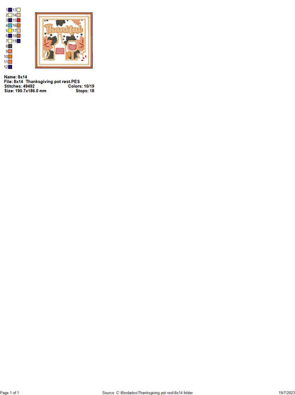 Thanksgiving Hot Pot Rest - ITH Project - Machine Embroidery Design