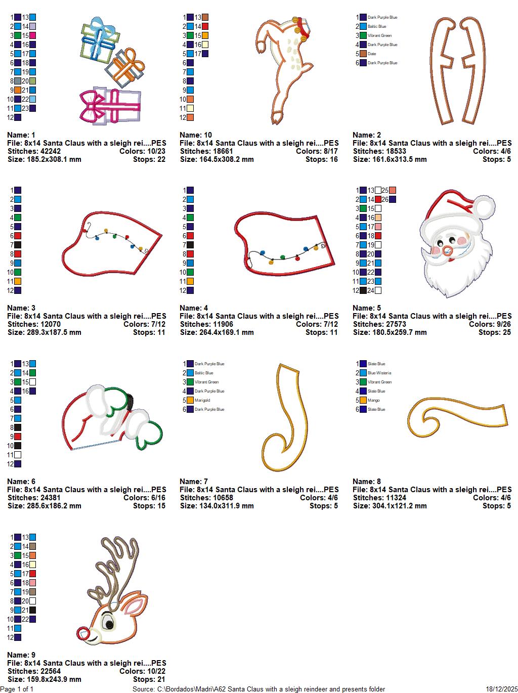 Santa Sleigh with Reindeer and Presents – ITH Project – Machine Embroidery Design