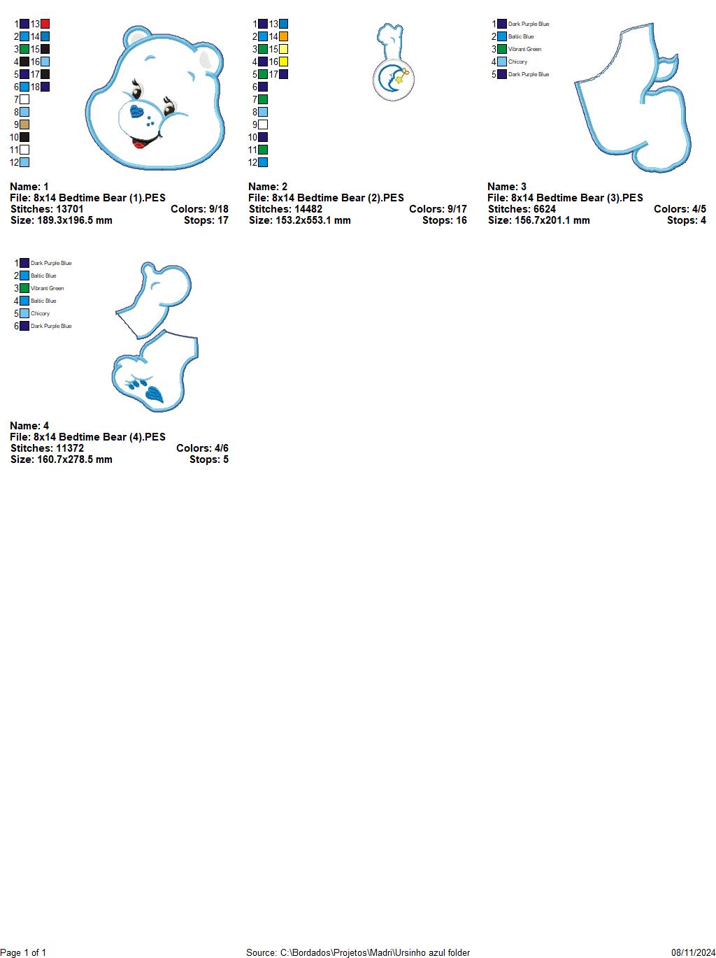 Bedtime Bear Care Bears - ITH Project - Machine Embroidery Design