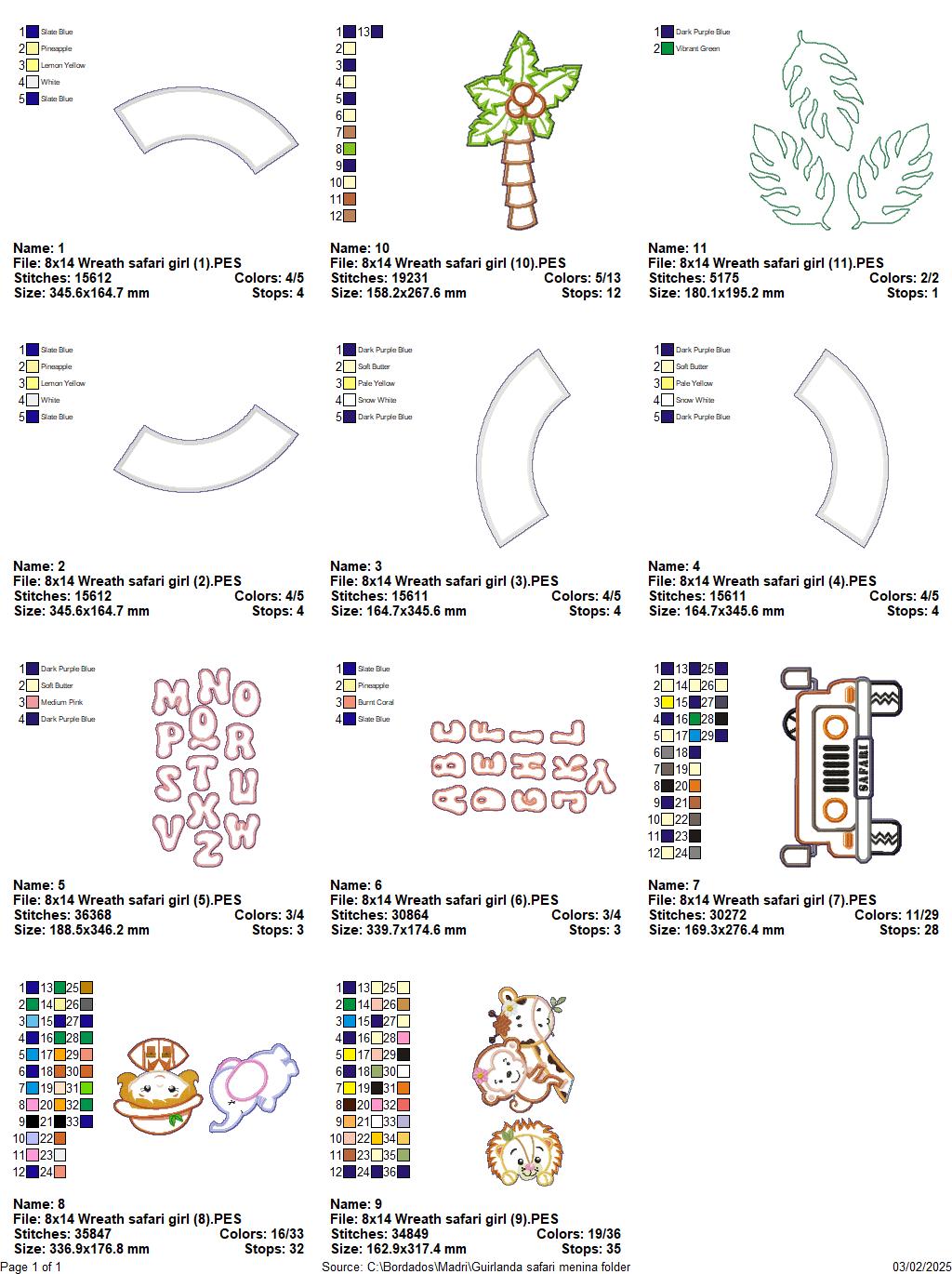 Safari Wreath Door Ornament Girl - ITH Project - Machine Embroidery Design
