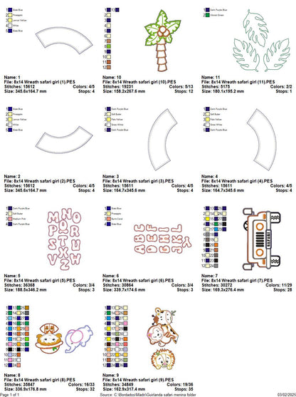 Safari Wreath Door Ornament Girl - ITH Project - Machine Embroidery Design