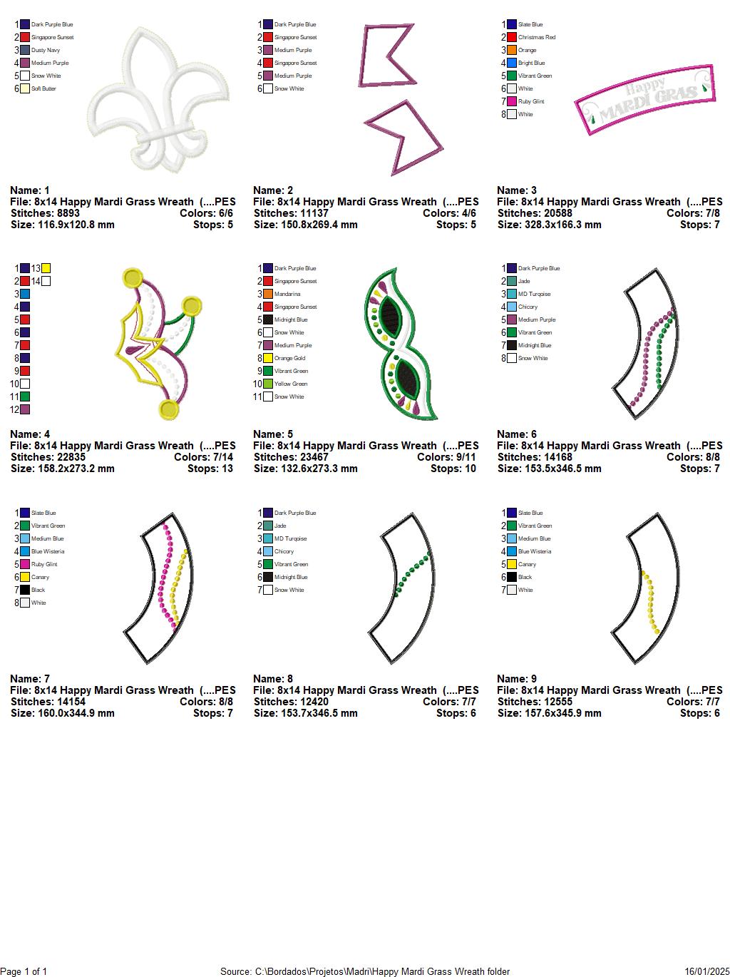 Mardi Gras Wreath - ITH Project - Machine Embroidery Design