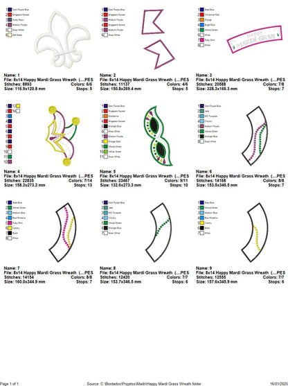 Mardi Gras Wreath - ITH Project - Machine Embroidery Design