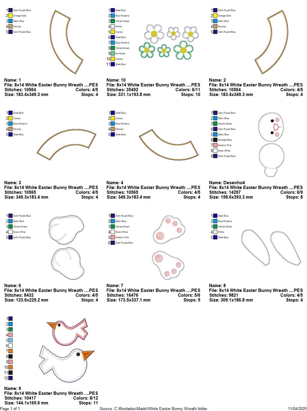 White Easter Bunny Wreath with Hat - ITH Project - Machine Embroidery Design