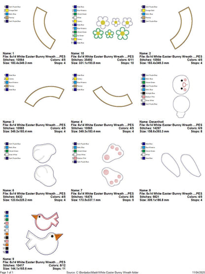 White Easter Bunny Wreath with Hat - ITH Project - Machine Embroidery Design