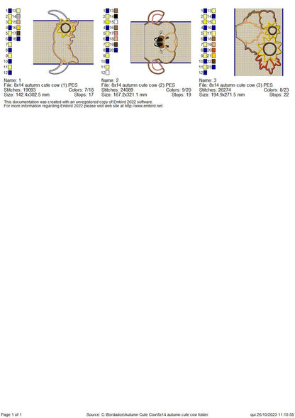 Autumn Cute Cow - ITH Project - Machine Embroidery Design