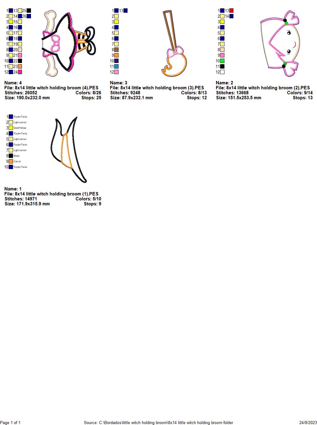 Little Witch Holding a Broom - ITH Project - Machine Embroidery Design