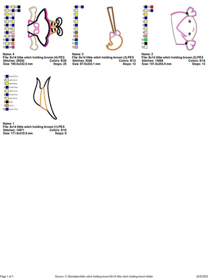 Little Witch Holding a Broom - ITH Project - Machine Embroidery Design