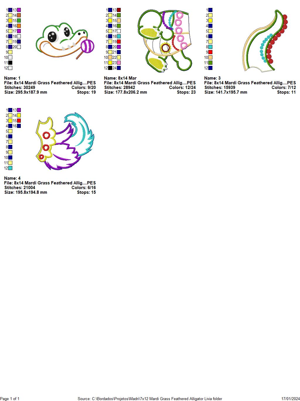 Mardi Grass Feathered Alligator - ITH Project - Machine Embroidery Design