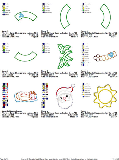 Tropical Santa Claus Christmas Wreath - ITH Project - Machine Embroidery Design