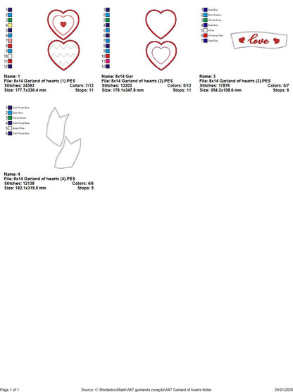 Valentine Heart Wreath Garland – ITH Project – Machine Embroidery Design