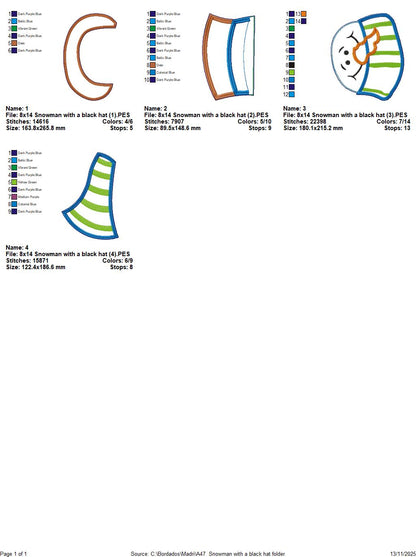 Snowman with Black Hat Door Hanger – ITH Project – Machine Embroidery Design
