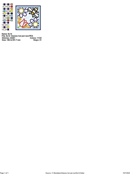 Daisies Hot Pot Rest - ITH Project - Machine Embroidery Design