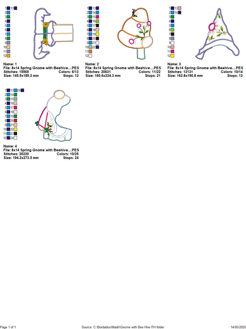 Spring Gnome with Beehive Ornament - ITH Project - Machine Embroidery Design