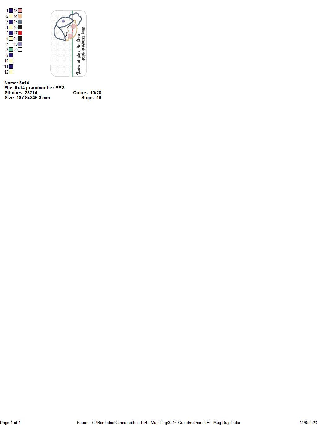 Grandmother Mug Rug - ITH Project - Machine Embroidery Design