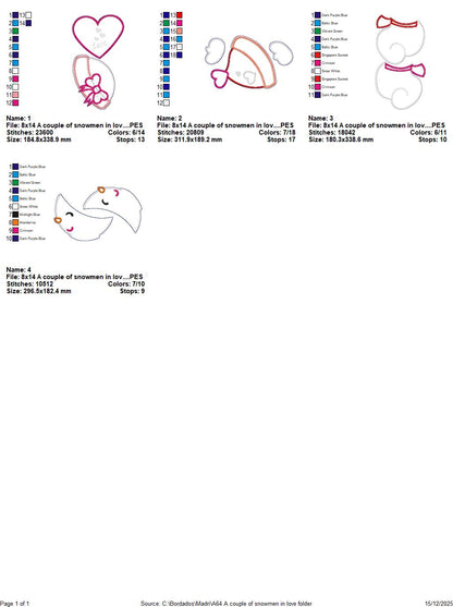 Valentines Snowman Couple Door Ornament - ITH Project - Machine Embroidery Design