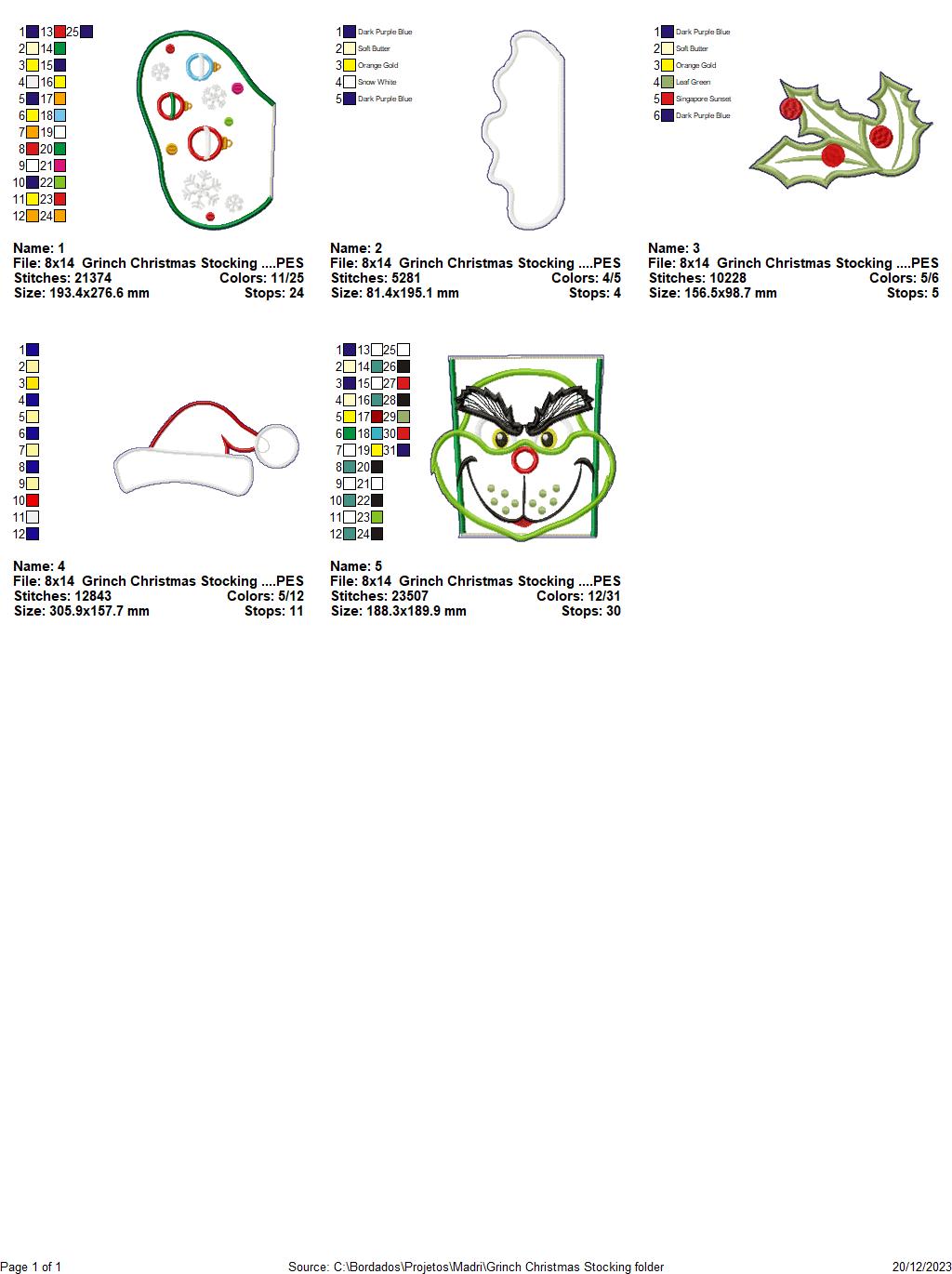 Grinch Christmas Stocking - ITH Project - Machine Embroidery Design