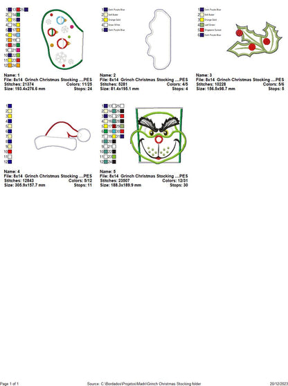 Grinch Christmas Stocking - ITH Project - Machine Embroidery Design