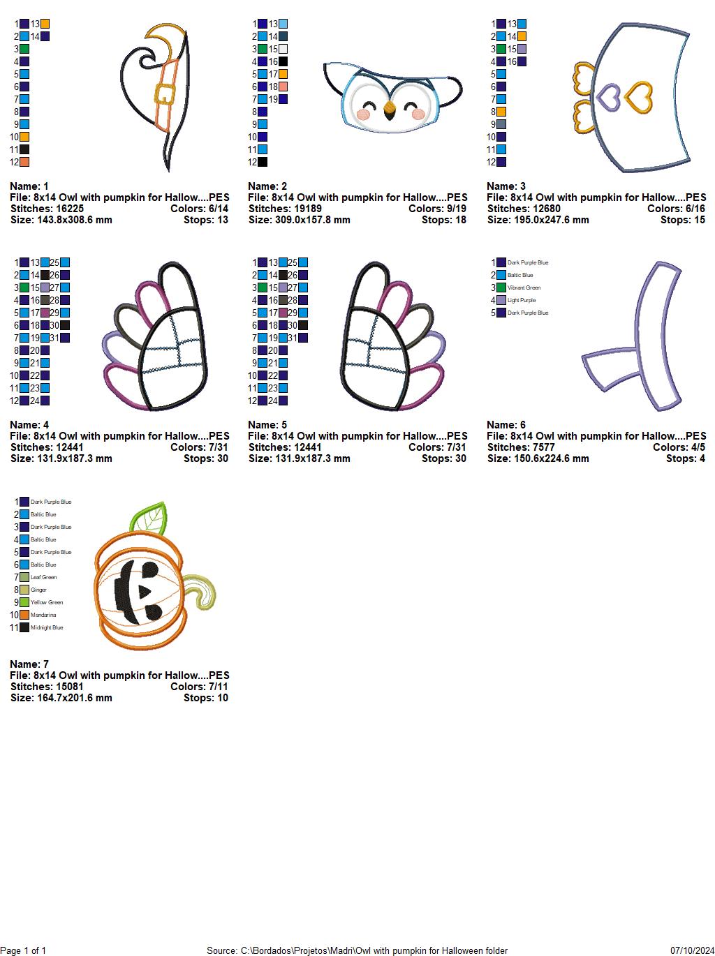 Owl with Pumpkin Halloween - ITH Project - Machine Embroidery Design