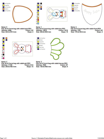 Carrot Bag with Rabbit - ITH Project - Machine Embroidery Design