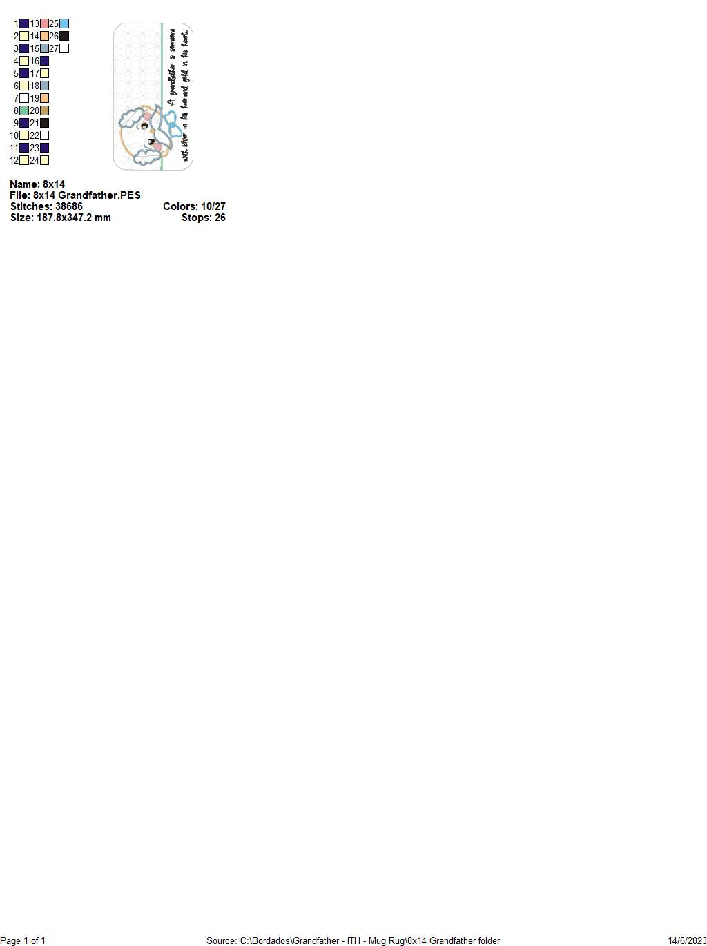 Grandfather Mug Rug - ITH Project - Machine Embroidery Design