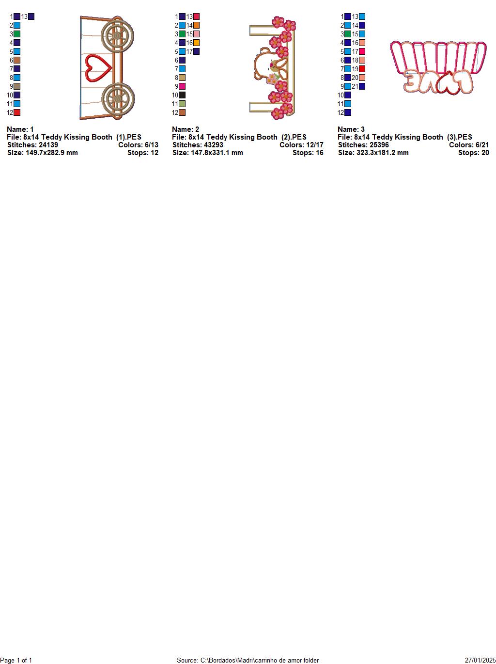 Teddy Kissing Booth Ornament - ITH Project - Machine Embroidery Design