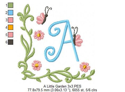 Little Garden Monogram A Letter A - Fill Stitch - Machine Embroidery Design
