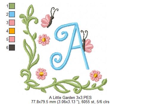 Little Garden Monogram A Letter A - Fill Stitch - Machine Embroidery Design