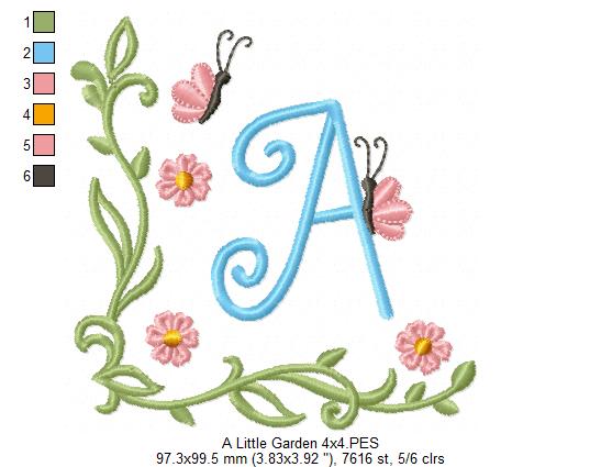 Little Garden Monogram A Letter A - Fill Stitch - Machine Embroidery Design