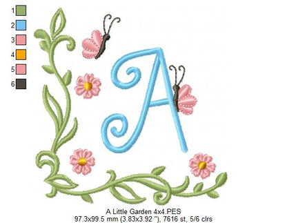 Little Garden Monogram A Letter A - Fill Stitch - Machine Embroidery Design