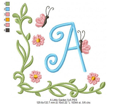 Little Garden Monogram A Letter A - Fill Stitch - Machine Embroidery Design