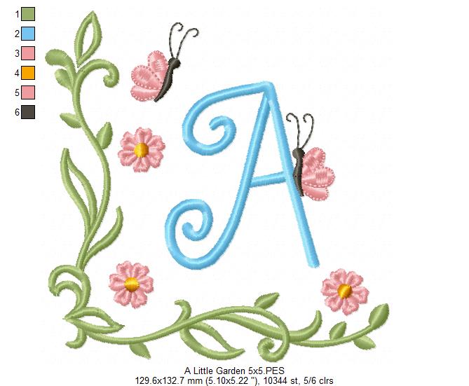 Little Garden Monogram A Letter A - Fill Stitch - Machine Embroidery Design